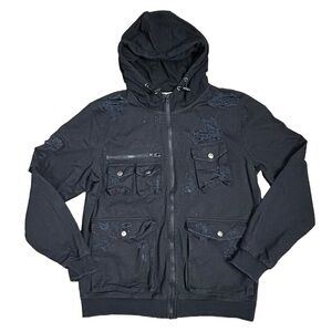 Carmar Black Distressed Denim Cargo Hooded Jacket